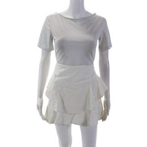 Jay Ahr Womens Cotton Textured Layered Zip Back Mini Skirt White Size 38